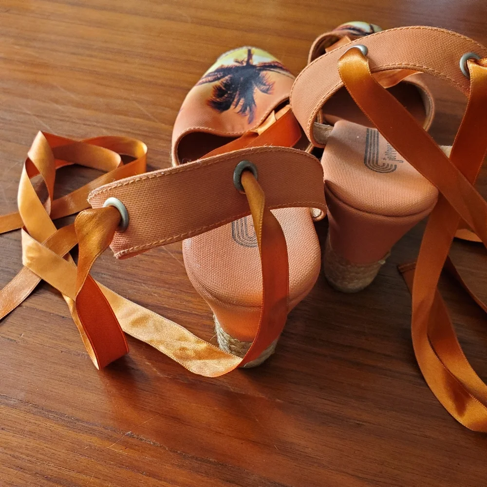 Jeffrey Campbell Orange Sunset lace up Espradrilles 39